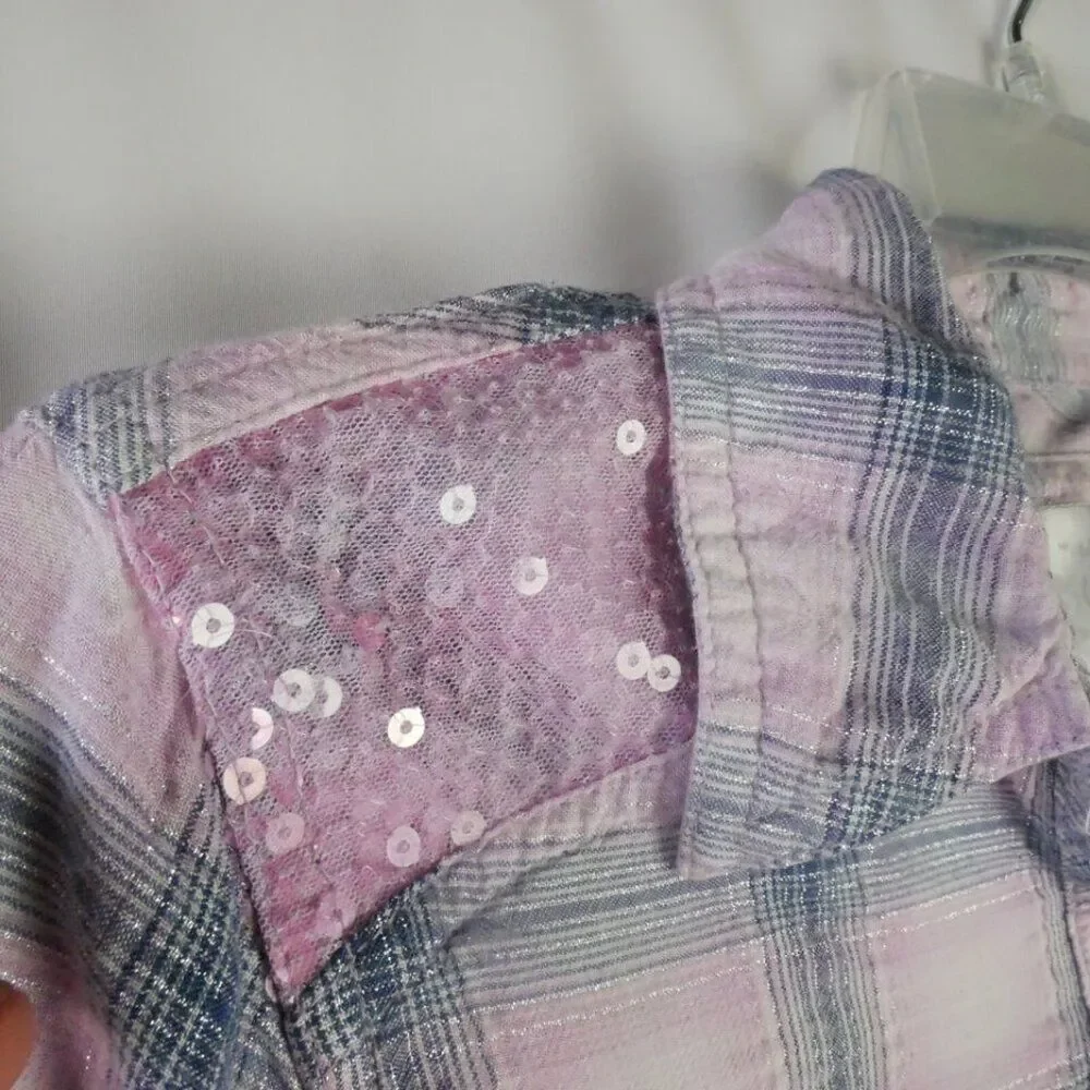 Justice Girls Size 16 Shirt Pink / Gray Plaid Long Sleeve Button Up